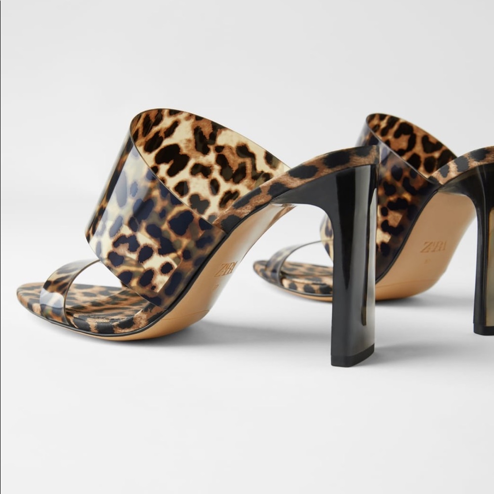 ZARA Animal Print Vinyl Heeled Sandals - Picture 3 of 7
